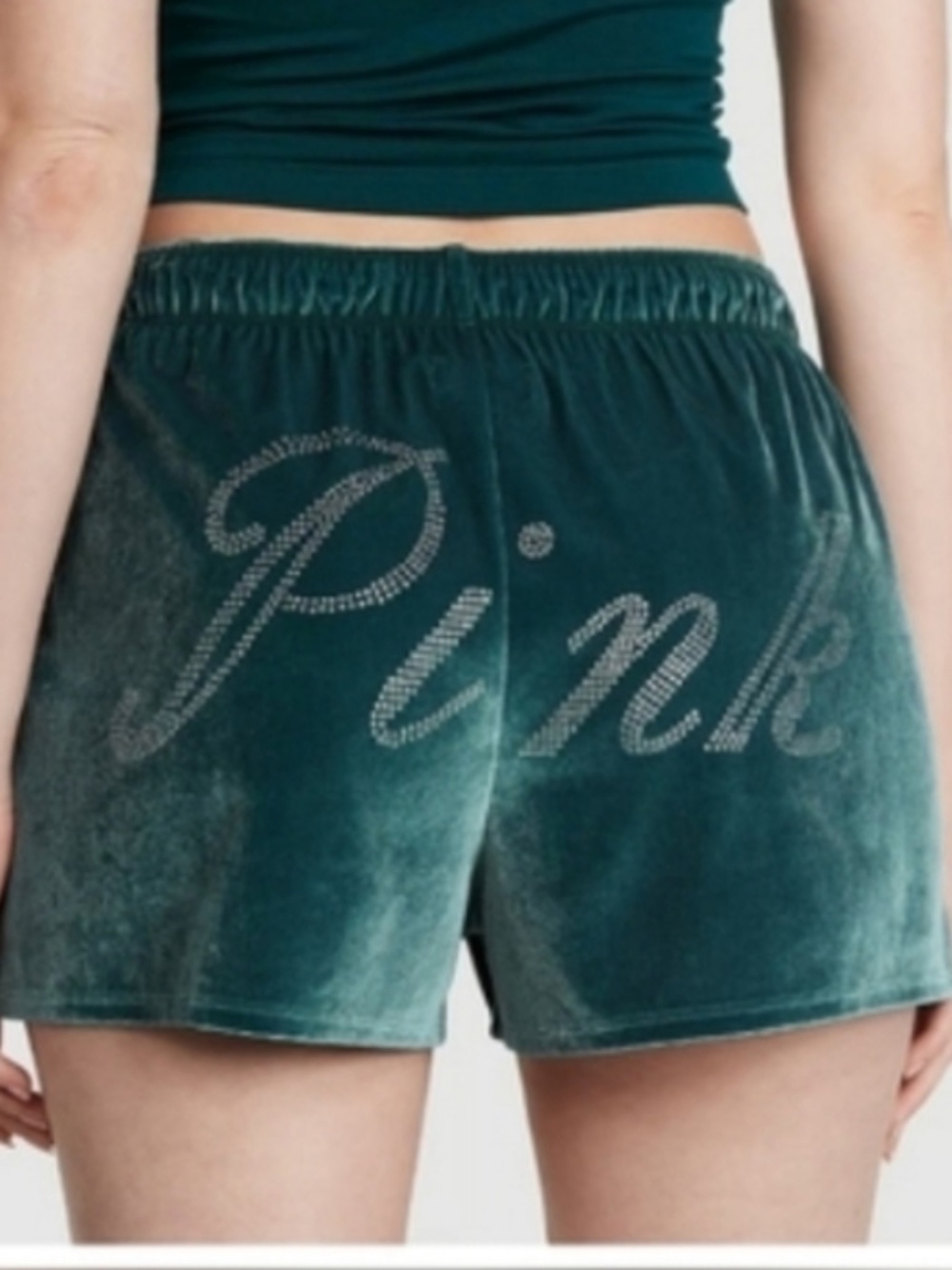 PINK Victoria's Secret Green Velvet shine Bling Pajama Lounge Shorts Size XS